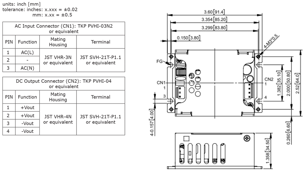 机械图纸 - CUI Inc VGS-70E AC-DC 电源